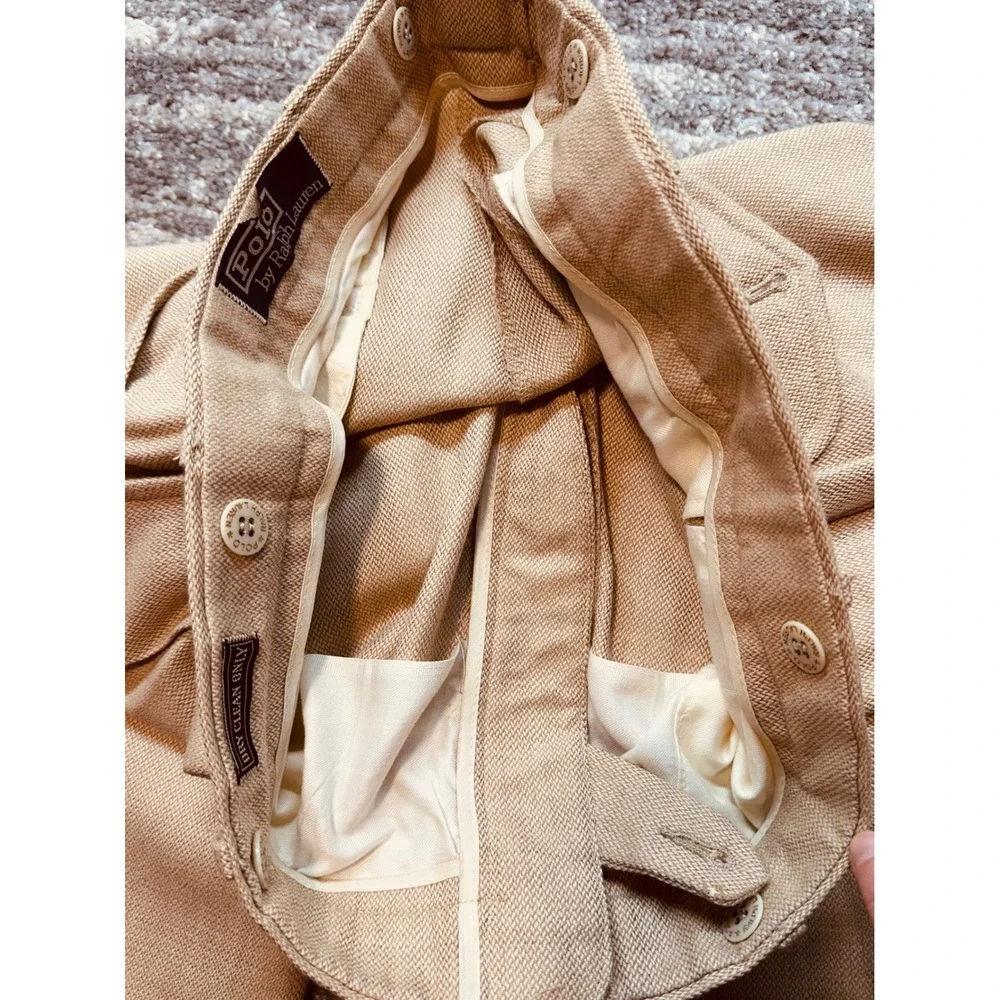 Polo Ralph Lauren Dress Pants Men 34x29 Tan Pleated Cuffed Basketweave Vintage